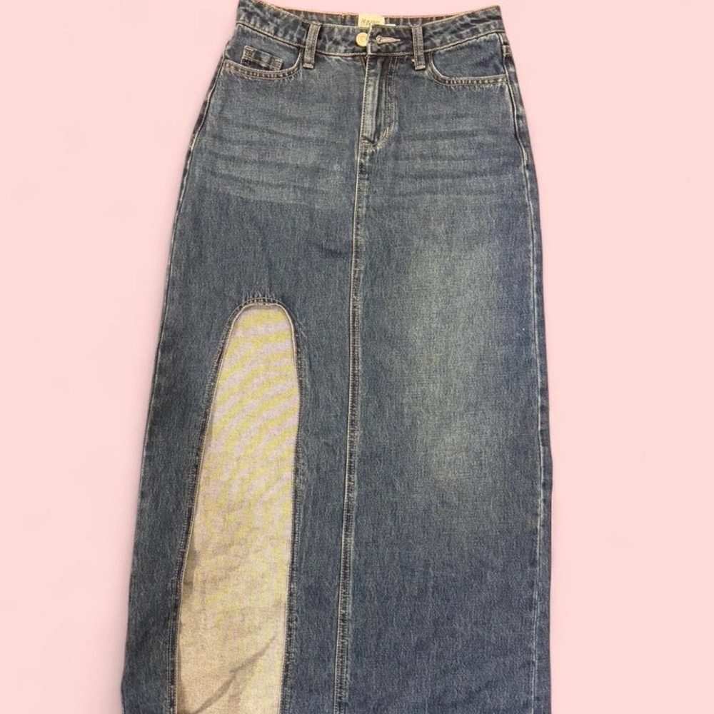 Princess Polly Dark Blue High-Rise Denim Skirt with Button Detail
